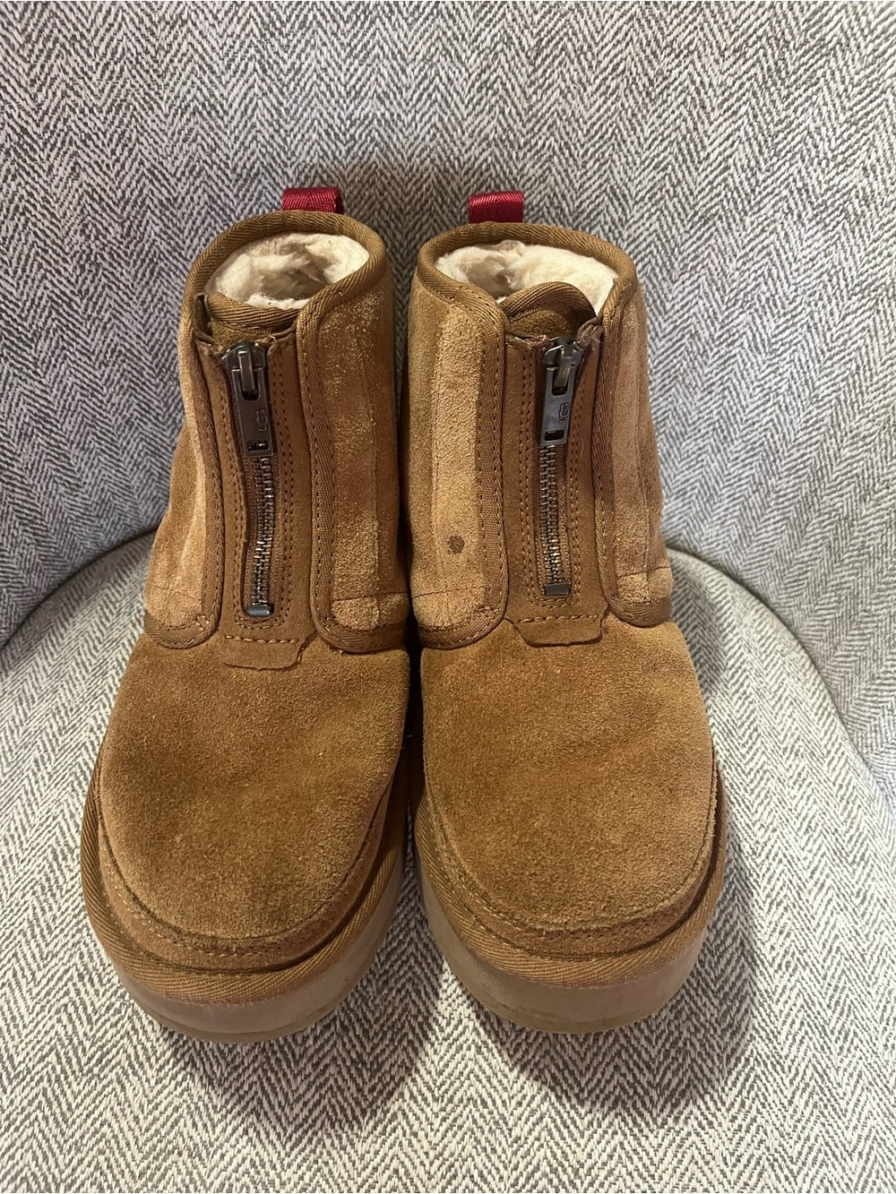 UGG Neumel Platform Zip Chestnut Suede Boots Women’s Size 6 Style 1122677